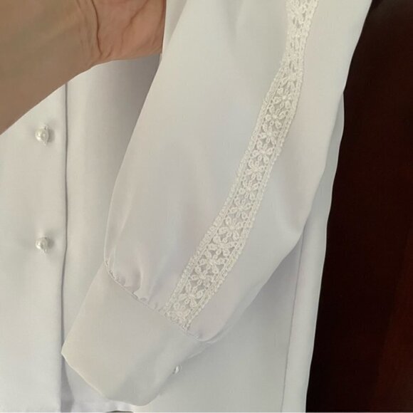 VINTAGE 1980s white polyester Sears blouse size 16 - Picture 8 of 12